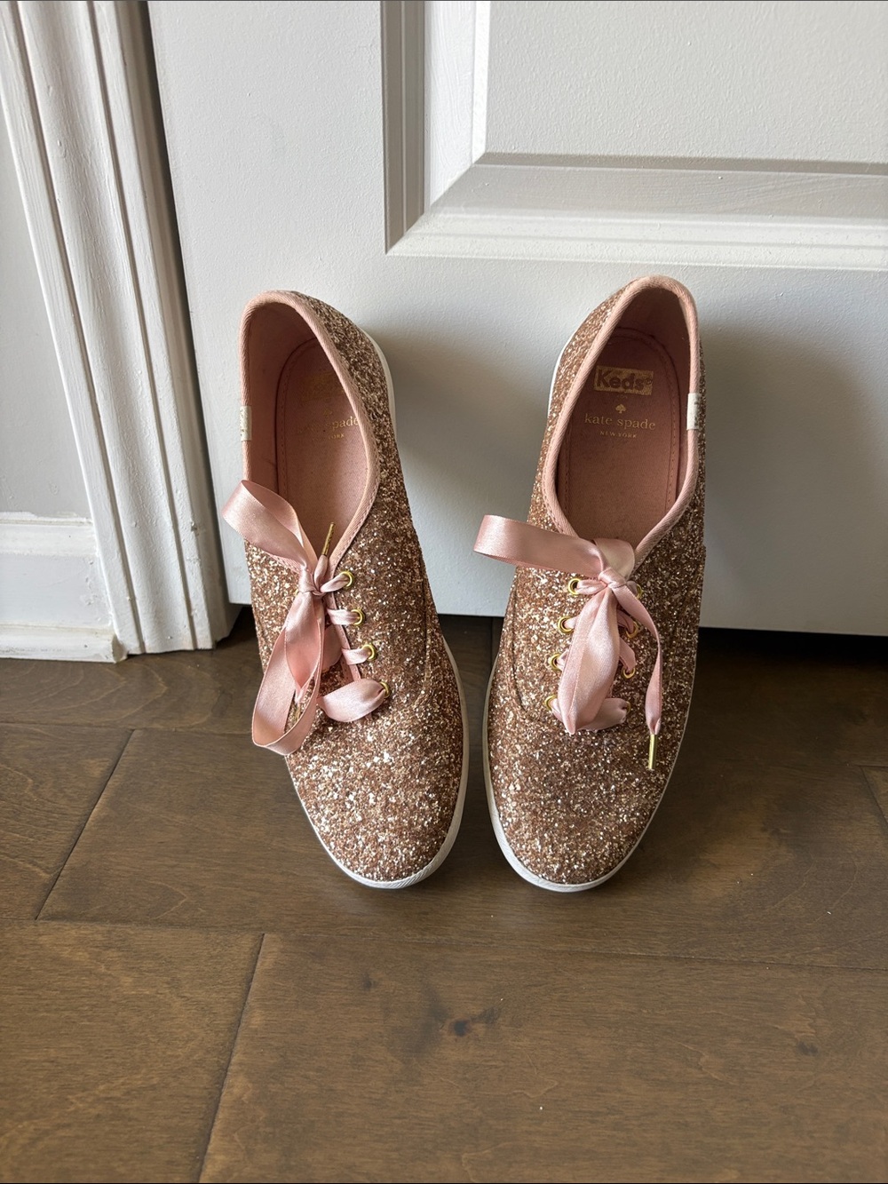 Keds x Kate Spade Glitter Ribbon Sneakers - Rose Gold